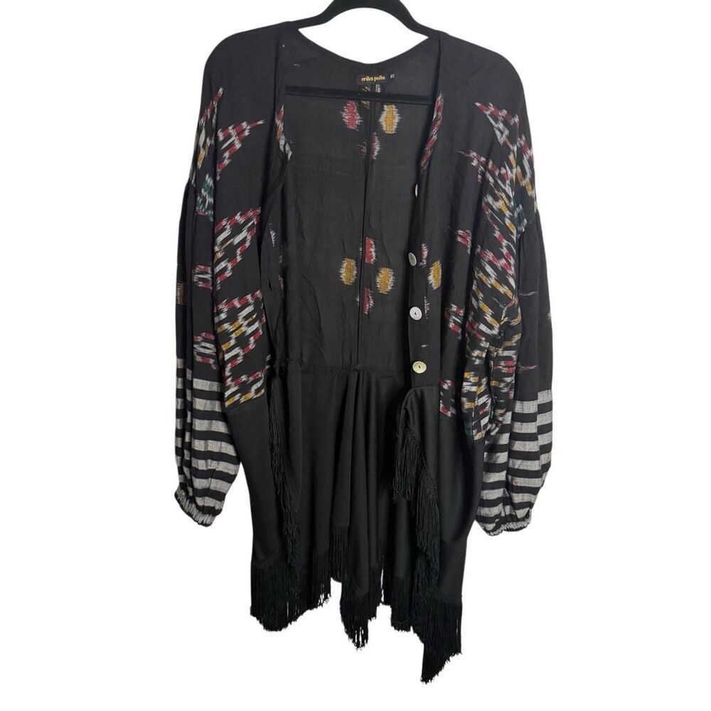 Erika Pena Boho Balloon Sleeve Fringe Shacket One Size